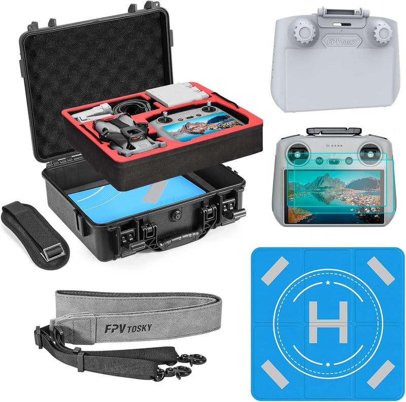 FPVtosky مجموعة ملحقات علبة صلبة لـ DJI Mini 5 Pro، مجموعة ملحقات الطائرات بدون طيار تشمل علبة مزدوجة الطبقات، وسادة هبوط، حبل، واقي شاشة، غطاء للحماية من الشمس لـ DJI Mini 5 Pro (5 في 1) - Image 1